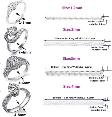 Vista 8 de Para anillos sueltos Anillo Guardia Clip Transparente Silicona Sizer Tensor Resizer 4 Tamaños