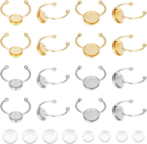 Vista 8 de UNICRAFTALE Juego de 20 anillos de dedo de cúpula en blanco semicircular – acero inoxidable, diseño simple y único con cabujones de vidrio