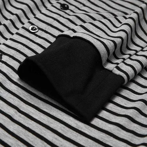 Vista 3 de Sudadera con botones y estampado a rayas para hombre, manga larga, cuello en V, suave, ropa de dormir para mujer