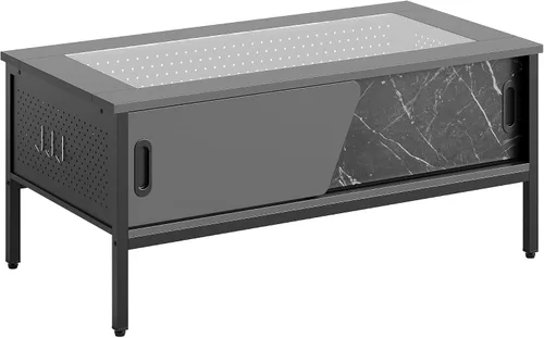 Vista 8 de Bestier Mesa de centro LED de 42 pulgadas con almacenamiento, mesa de centro moderna con tapa de vidrio para sala de estar, mesa central negra