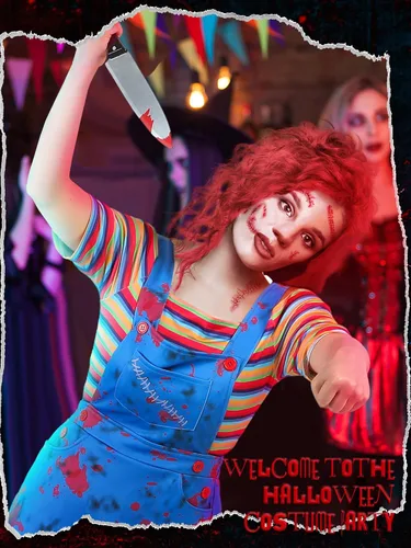 Vista 3 de Xtinmee 5 piezas de Halloween Nightmare Killer Doll Deluxe Disfraz Rainbow Stripe Nice Guy Cosplay Movie Character Outfit