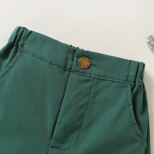 Vista 7 de JEELLIGULAR Conjunto de pantalones cortos y camisa con botones y estampado de Papá Noel para niños pequeños