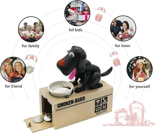 Vista 5 de Alcancía para cachorros, alcancía My Dog, bonita caja de dinero robótica de juguete para masticar monedas, ahorro de dinero, regalo (negro)