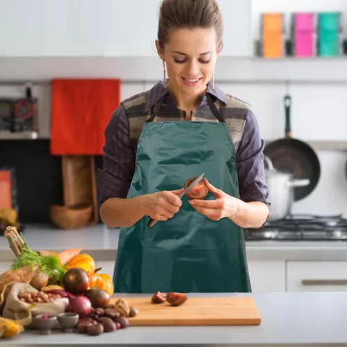 Vista 9 de SOLUSTRE Delantal de cocina para lavar platos y uso doméstico, delantal largo de trabajo de tafetán para hombres y mujeres para cocinar, jardinería