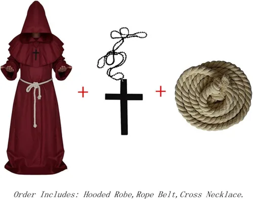 Vista 3 de Bata de monje medieval, bata de sacerdote, capa de disfraz de Halloween