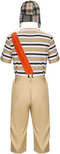 Vista 3 de Adults Costume Striped T-shirt Hat Straps Pants Outfit Halloween Cosplay Uniform Set