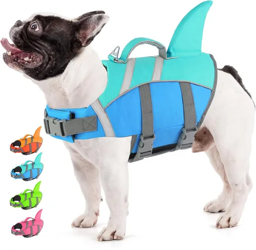 Vista 17 de Doglay Chaleco salvavidas para perro, chaleco salvavidas de tiburón Camuflaje azul-tiburón