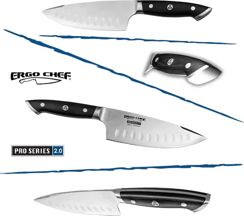 Vista 2 de Ergo Chef Pro Series 2.0 - Cuchillo de chef de 6 pulgadas, hoja de acero inoxidable de alto carbono forjada 7Cr17Mov, mango ergonómico de madera