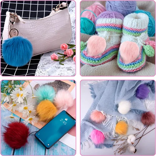 Vista 5 de SIQUK 50 pompones de piel sintética con lazo elástico, pompones de piel sintética de zorro para sombreros, zapatos, bufandas, guantes, bolsas