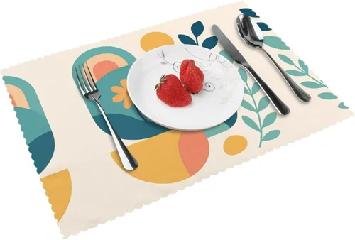 Vista 16 de Rectangular Placemats Set of 4, Heat Resistant Litchi Printed Kitchen Dining Table Mats