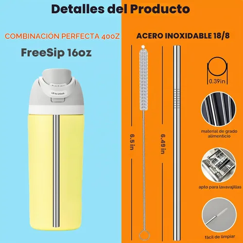 Vista 2 de ALINK Pajitas de acero inoxidable para botella de agua aislada Owala FreeSip de 16 onzas, paquete de 6 popotes de repuesto de metal reutilizables