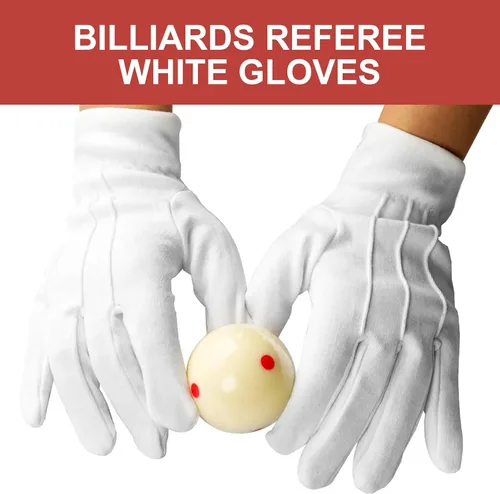 Vista 3 de Guantes profesionales de árbitro de competición de billar, 1 par blanco transpirable de mezcla de algodón y poliéster, guantes deportivos elásticos