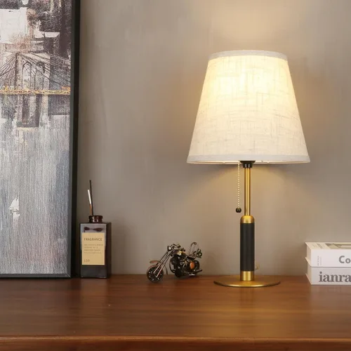 Vista 9 de 18.9" Modern Mid Century Table Lamp Pull Chain Bedside Lamps for Nightstand Lamp for Bedroom Living Room 3-Color Light Solid Wood/Metal/Fabric for