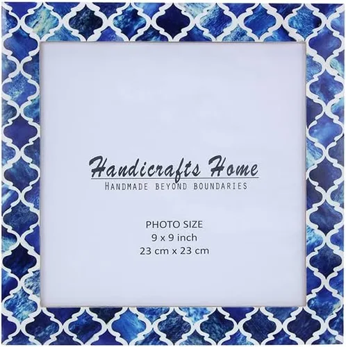 Vista 73 de Handicrafts Home Marco de fotos azul con incrustaciones de hueso de mosaico Azul-Indigo Mosaico