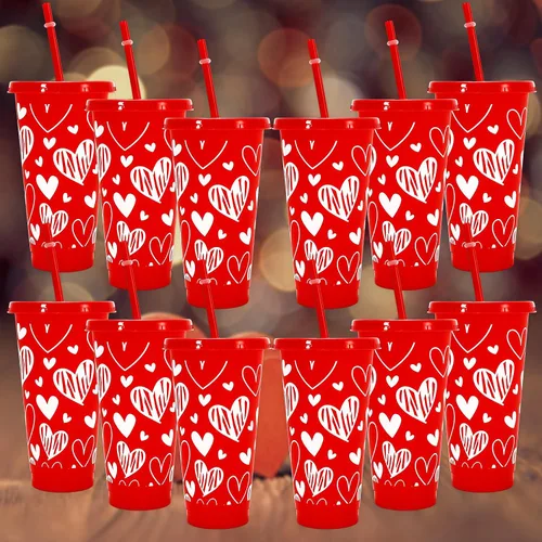 Vista 16 de JarThenaAMCS 12 piezas de vasos de plástico patrióticos con tapa con pajita 4 de julio, vaso para bebidas frías con bandera americana roja, azul