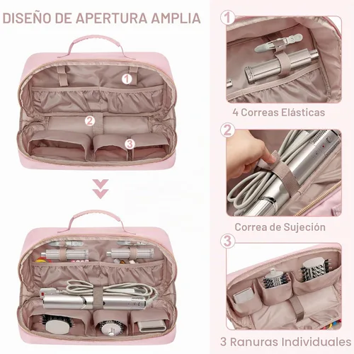 Vista 3 de Fasrom Bolsa de viaje para herramientas capilares compatible con Shark Rosa