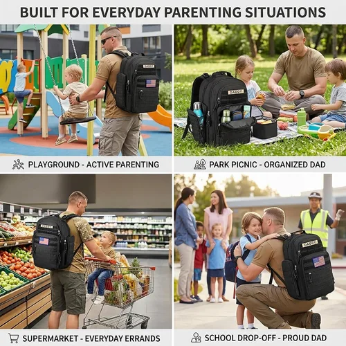 Vista 7 de SHARKMOUTH Mochila para pañales para papá y mamá, paquete de pañales militares Molle con soportes aislados para botellas y bolsillo para toallitas