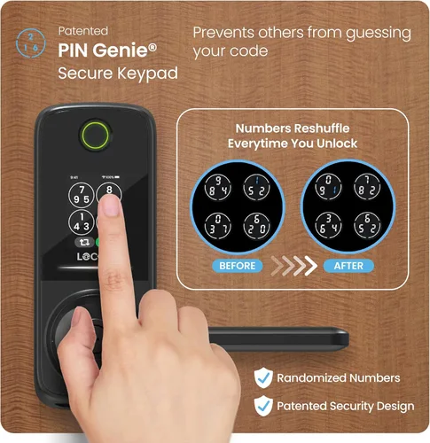 Vista 6 de Lockly Secure Pro Smart Lock con asa, huella digital biométrica y teclado patentado PIN Genie antiespía, cerradura de puerta de entrada sin llave