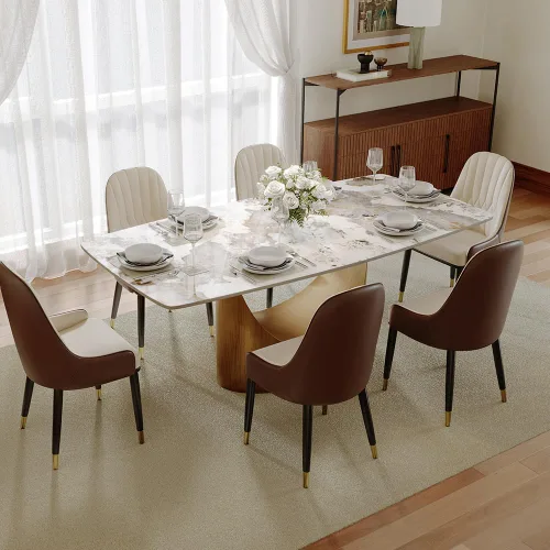 Vista 12 de POVISON Hobart - Mesa de comedor moderna de 71 pulgadas para 6, mesa de comedor negra de piedra sinterizada con pedestal de acero al carbono