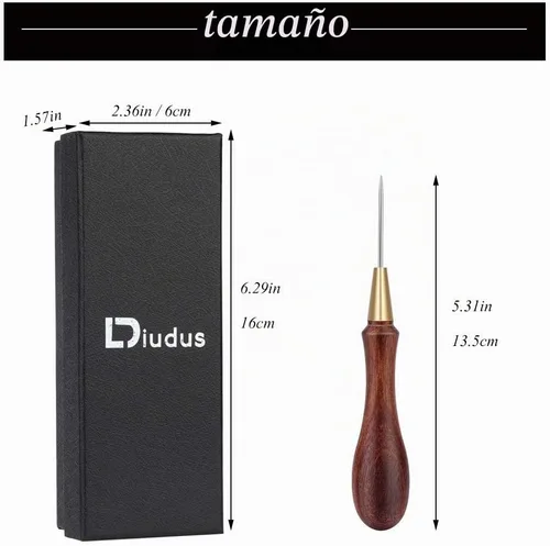 Vista 2 de DIUDUS - Punzón de cuero para rascar con mango de madera, herramienta de punzón para rascar