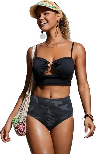Vista 3 de CRZ YOGA Parte inferior de bikini de cintura alta para mujer, con control de abdomen, cobertura completa
