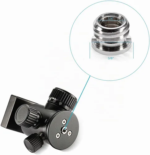 Vista 6 de Neewer® Adaptador convertidor de tornillo roscado de metal de 1/4" 3/8" para cámara DSLR, trípode, plataforma de hombro, soporte de luz, jaula