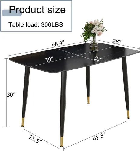 Vista 3 de Ebullient Mesa de comedor para 4, mesa de comedor rectangular de mármol, mesa de comedor de mármol sintético, mesa de comedor moderna con marco