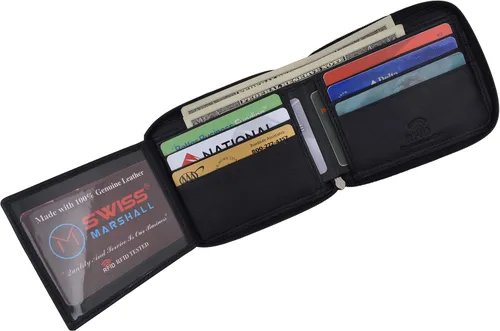Vista 2 de Billetera plegable de piel con cremallera y bloqueo RFID para hombre, Negro -, Cartera Rfid