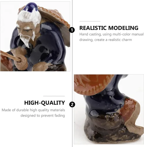 Vista 4 de Cabilock Figura de pescador de cerámica que absorbe el agua, mini adorno de bonsái para acuario y jardín al aire libre, D Cor 2.76 x 1.97 x 1.38