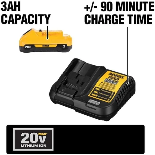 Vista 4 de DEWALT Paquete de batería de 20V MAX con cargador, 3 Ah, tiempo de funcionamiento extra largo (DCB230C)