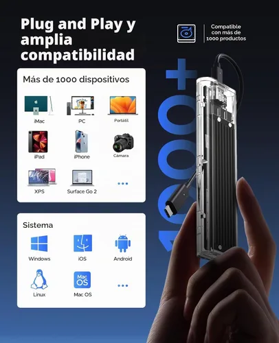 Vista 5 de ORICO Carcasa M.2 NVMe SSD, USB 3.2 Gen 2 (10 Gbps), carcasa de adaptador de unidad de estado sólido externa transparente para 2280 2260 2242 2230