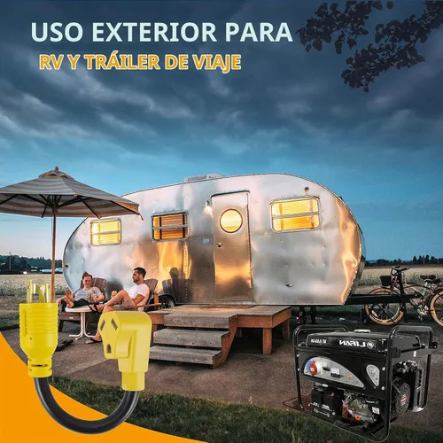 Vista 2 de Cable adaptador de generador RV de 3 clavijas, NEMA L5-30P a TT-30R, adaptador de generador a RV de 30 amperios y 125 V con cable SJTW 10/3 de 1