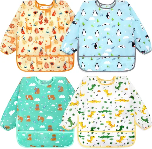 Vista 19 de Accmor 4 Pack Long Sleeve Bibs, Baby Smock Waterproof Full Sleeved Bib for Baby Toddler 6-36 Months