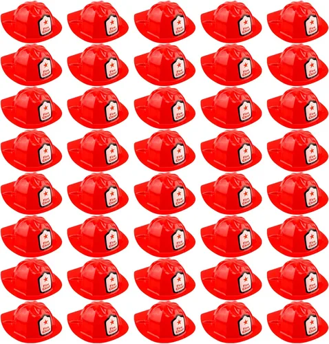 Vista 9 de 24/40/ 70 Pcs Fireman Hats Bulk Red Plastic Firefighter Helmets for Birthday Halloween Fireman Cosplay