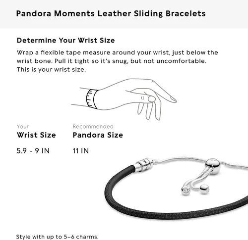Vista 7 de PANDORA Pulsera doble de cuero con circonitas cúbicas en plata de ley, 11