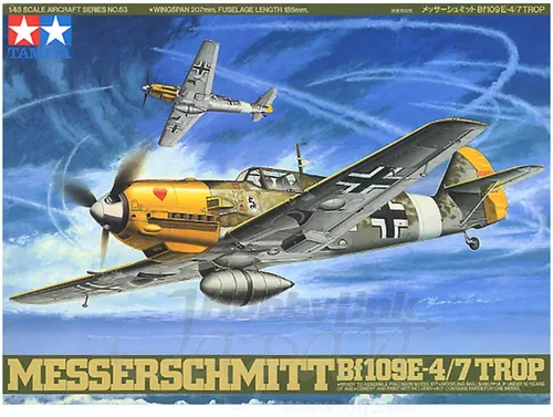 Vista 2 de Tamiya 300061063 – 1: 48 Conjunto de modelos de la Segunda Guerra Mundial Messerschmitt BF109E-4/7 Trop