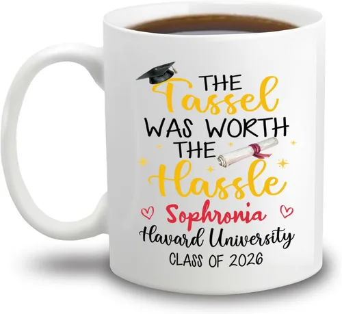 Vista 10 de Taza de café blanca personalizada para graduación, con texto en inglés "Behind You All Your Memories Before You All Your Dreams", taza de café de 11