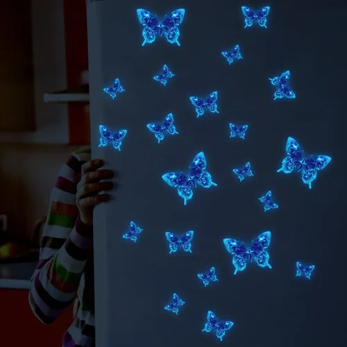 Vista 5 de Calcomanías de pared de mariposa que brillan en la oscuridad, calcomanías de pared de mariposa luminosas azules, calcomanías de pared para estilo 10