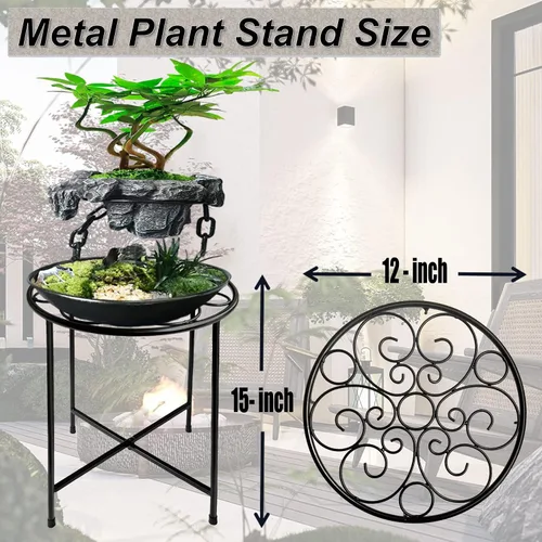 Vista 5 de Soporte para plantas, 15 pulgadas de alto para interiores y exteriores, juego de 1, diseño retro, redondo, soporte de metal recubierto a prueba