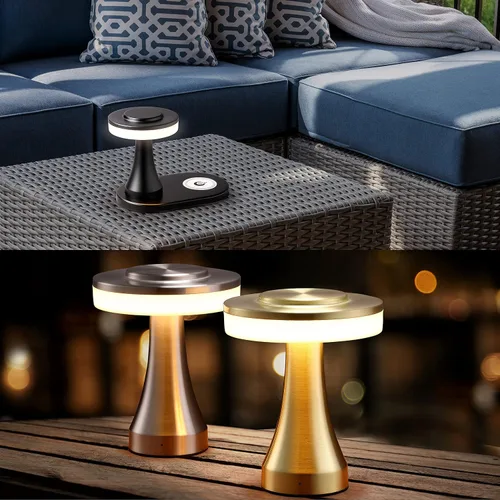 Vista 7 de O'Bright - Lámpara de mesa LED portátil con almohadilla de carga inalámbrica, lámpara de noche regulable y recargable, luz ambiental para plateado