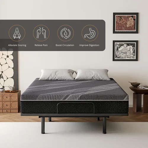 Vista 2 de Dyonery Base de cama ajustable Queen con control remoto inalámbrico + colchón de espuma viscoelástica de gel de carbón Queen de 12 pulgadas en una