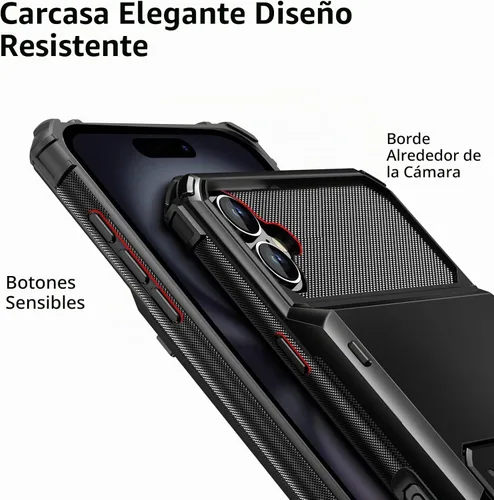 Vista 4 de Vofolen Funda para iPhone 16 con tarjetero tipo cartera negra Negro