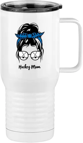 Vista 8 de Just So Posh Vaso de béisbol para mamá, taza de café de viaje con asa y tapa deslizante, color blanco de 20 onzas, color camello polar, acero