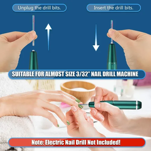 Vista 4 de Depvko Juego de 21 brocas para lima de uñas eléctrica, kit de brocas de cerámica y gel acrílico de 3/32 pulgadas, herramientas de arte de uñas
