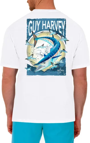 Vista 24 de Guy Harvey Camiseta de manga corta con bolsillo gráfico de algodón OG para hombre Leche de Almendra/Rig Masters