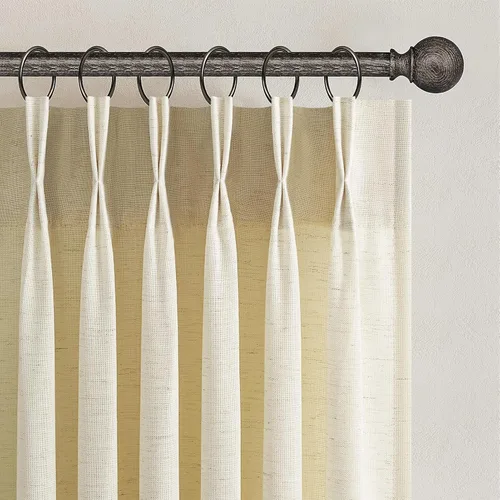 Vista 11 de Topfinel 2 paneles de cortinas plisadas de lino beige y blanco de 63 pulgadas de largo, para dormitorio y sala de estar, cortinas semitransparentes
