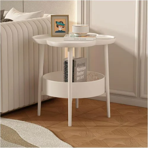 Vista 6 de Mesa auxiliar para sala de estar, mesa auxiliar pequeña en forma de flor, mesita de noche, mesa auxiliar para sofá, mesa auxiliar con cesta