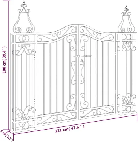 Vista 7 de vidaXL Puerta de jardín negra 47.6"x3.1"x39.4" hierro forjado