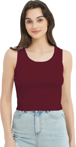 Vista 3 de Women's Casual Tank Top Solid Color Basic Sleeveless Crew Neck Ribbed Knit Crop Top