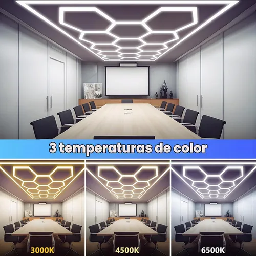 Vista 2 de ALLYES - Luces hexagonales de garaje, luces de techo súper brillantes, con interruptor inteligente, 3000 K/4500 K/6500 K, luz de techo para taller